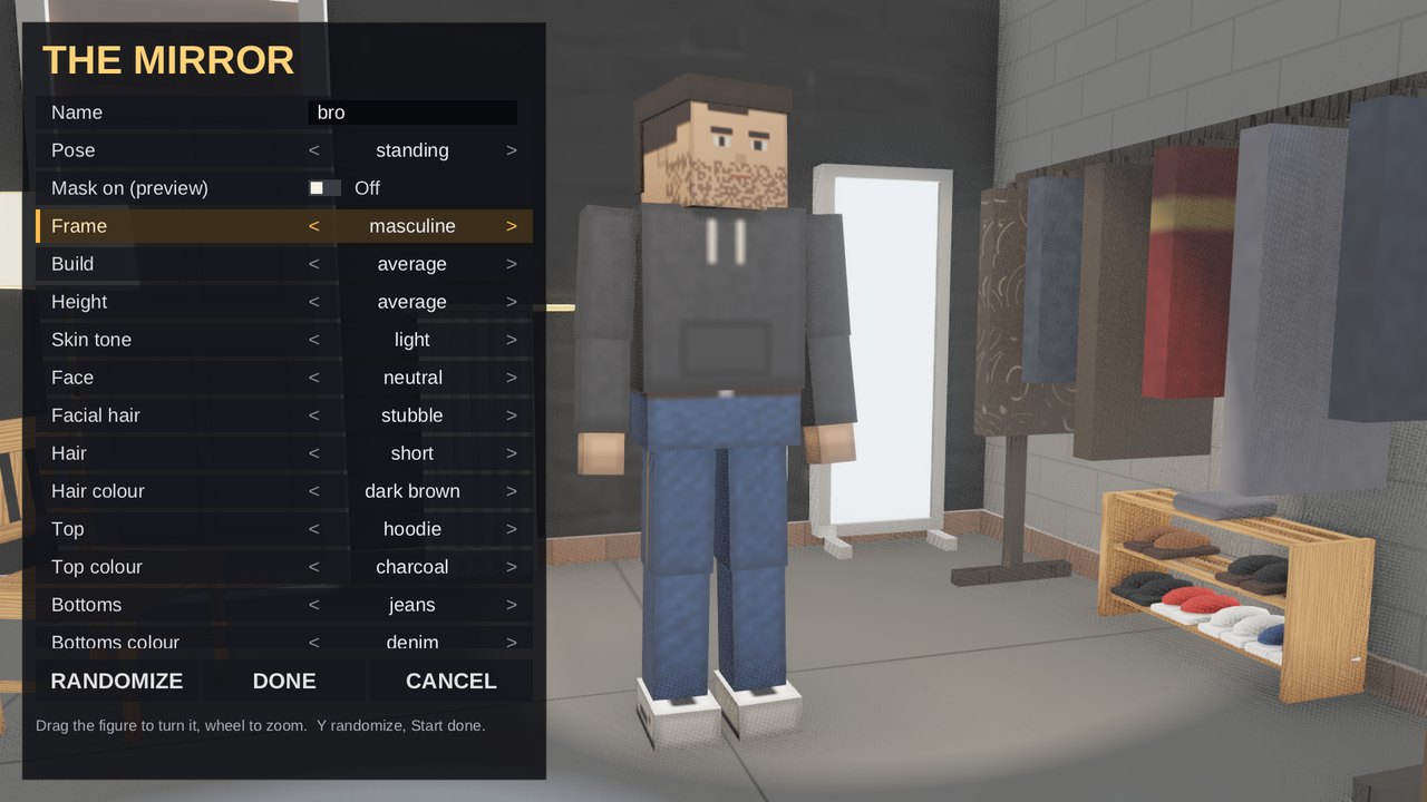CriminalScum in-game screenshot: The mirror: build your crook